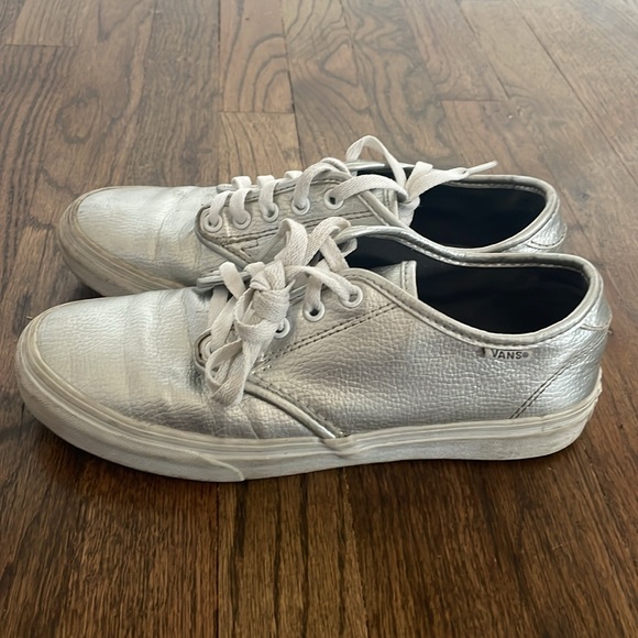 Silver Leather Vans Laceups Women 8.5 - Picture 5 of 8